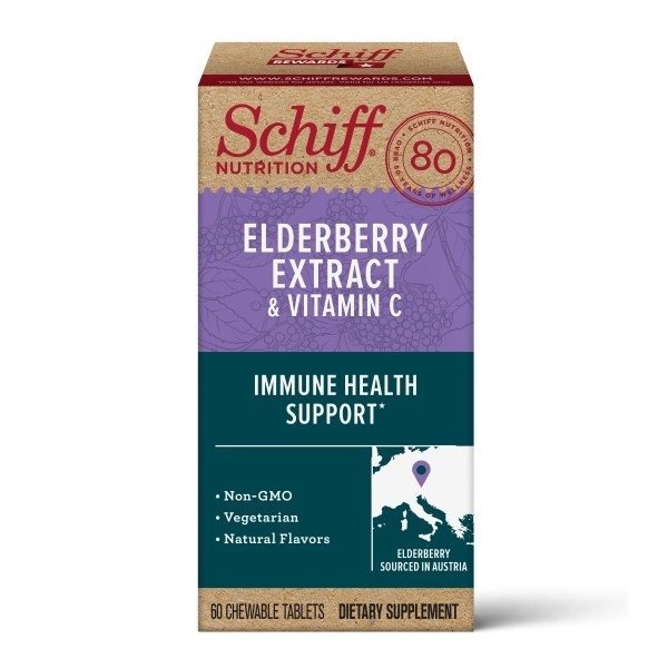 (2 pack) Schiff Elderberry Extract & Vitamin C Chewable Tablets (60 count)