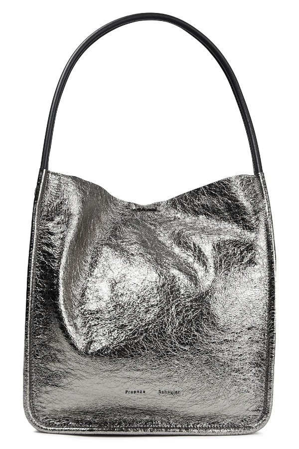 L metallic cracked-leather tote
