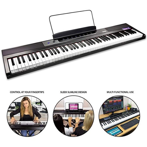 RockJam 88-Key Beginner Digital Piano with Full-Size Semi-Weighted Keys, Power Supply, Simply Piano App Content & Key Note Stickers