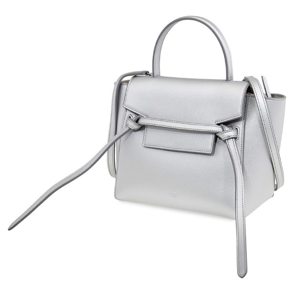 Ladies Silver Nano Belt Bag In Laminated Calfskin