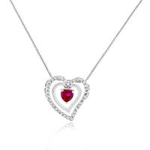 1.50 Carat tw Ruby & White Sapphire Heart Pendant in Sterling Silver with 18" Chain