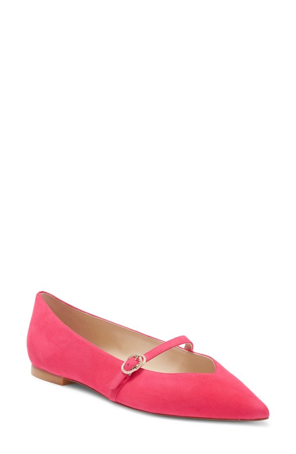Crystal Buckle Pointed Toe Mary Jane Flat (Women)