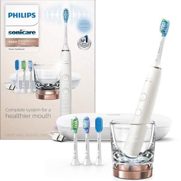 Diamond Clean Smart Electric Rechargeable Toothbrush for Complete Oral Care, 9500 Series - HX9924/61, Rose Gold, 2.31 Pound