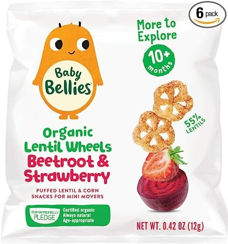 Baby Bellies Organic Lentil Wheels, Beetroot & Strawberry, 0.42 Ounce Bag (Pack of 6)