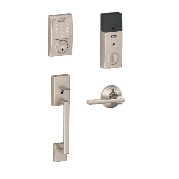 Century Satin Nickel Sense Smart Door Lock with Latitude Lever Door Handleset-BE479AA V CEN 619 + FE285 CEN 619 LAT - The Home Depot