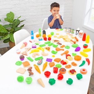 KidKraft 115-Piece Deluxe Tasty Treats Pretend Play Food Set, Plastic Grocery and Pantry Items, Gift for Ages 3+,Multicolor