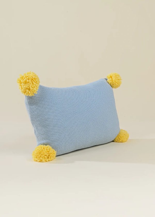 Rectangle Pompoms Knitted Cushion - PINAKLE