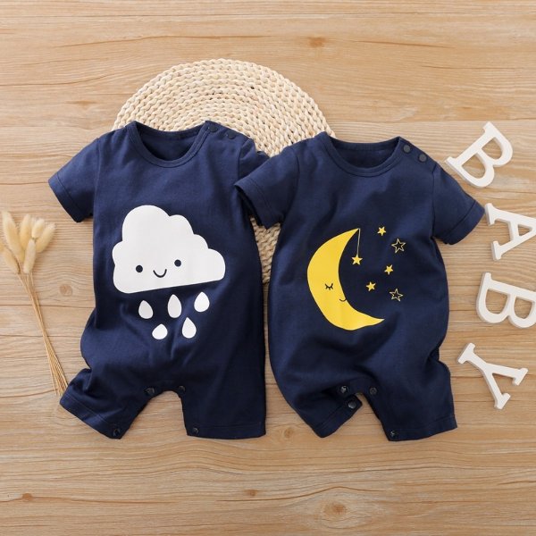 Baby Clouds or Moon Print Bodysuits