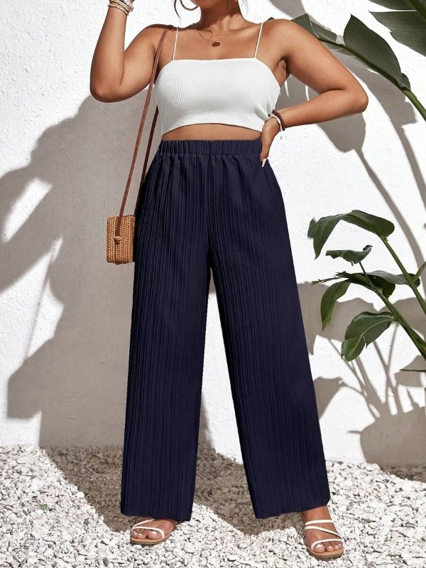 Frenchy Plus Solid Wide Leg Pants
