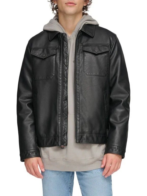 Tommy Faux Leather Trucker Jacket