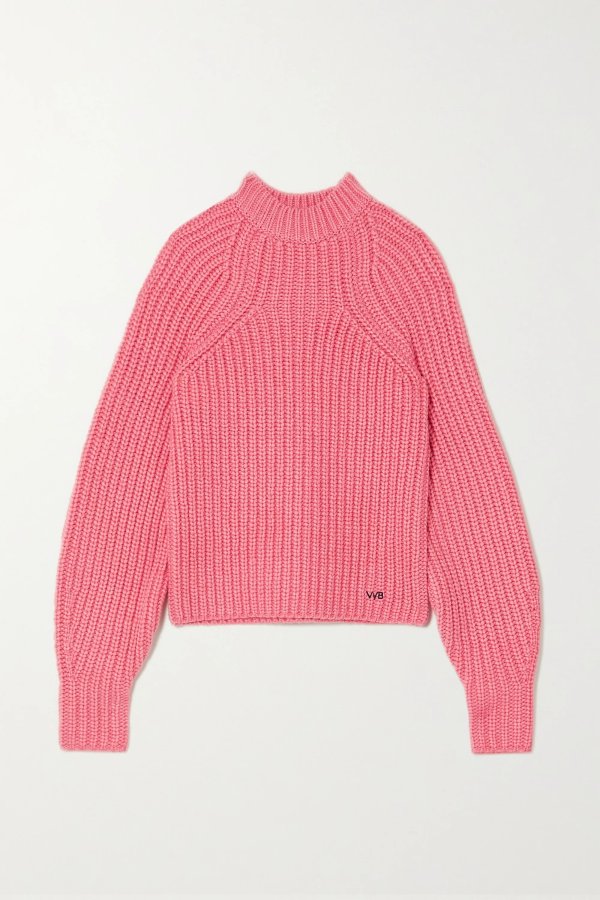 Embroidered ribbed-knit sweater