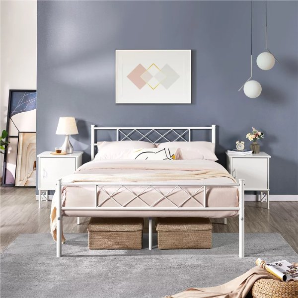 X-Design Metal Platform Full Bed, White