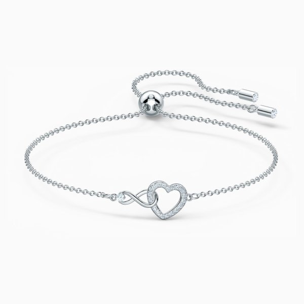 Infinity Heart Bracelet, White, Rhodium plated by SWAROVSKI