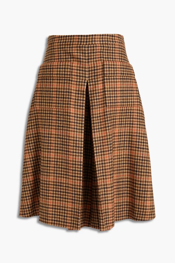 Pleated houndstooth wool culottes
