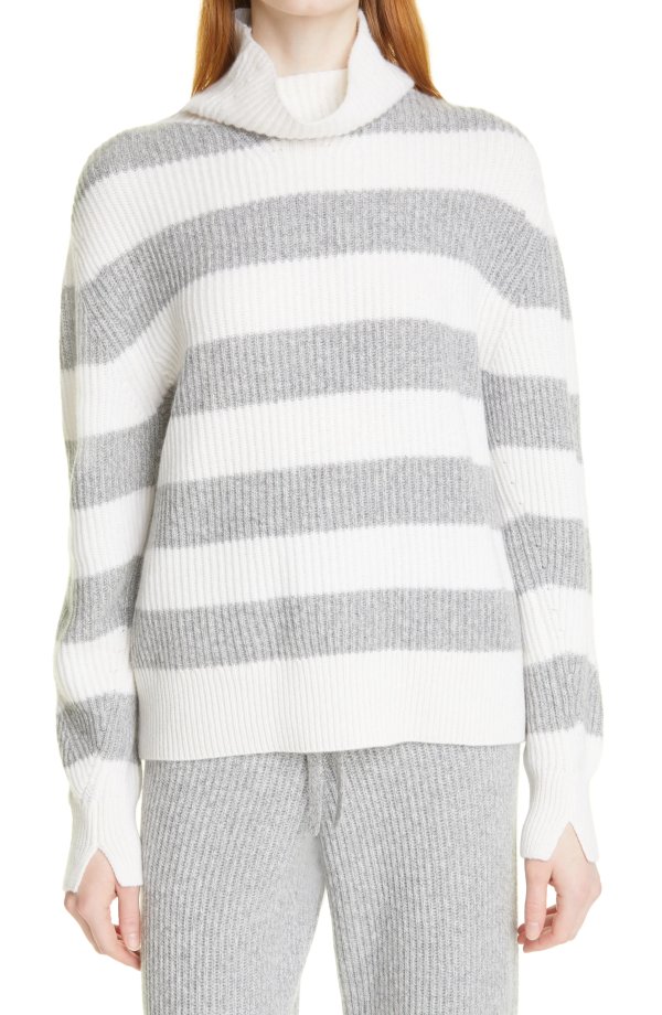 Pierce Stripe Cowl Neck Cashmere Sweater
