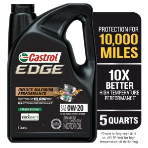 Castrol 03124 Edge 0W-20 Advanced Full Synthetic Motor Oil, 5 Quart