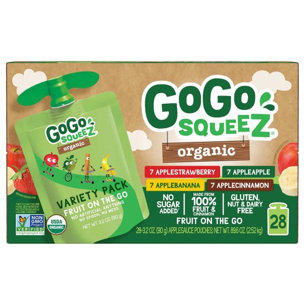 SqueeZ Organic Applesauce, Variety Pack, 3.2 oz, 28-count