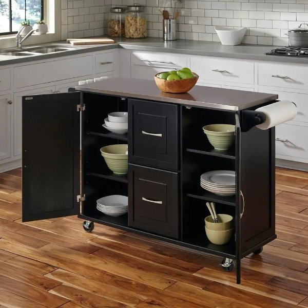 Dolly Madison Black Kitchen Cart with Stainless Top