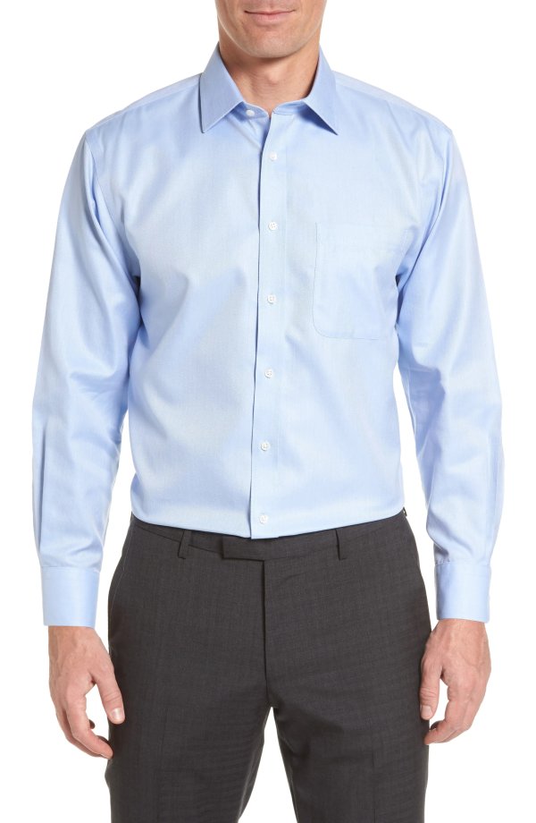 Men's Shop Smartcare™ Traditional Fit Herringbone Dress衬衫