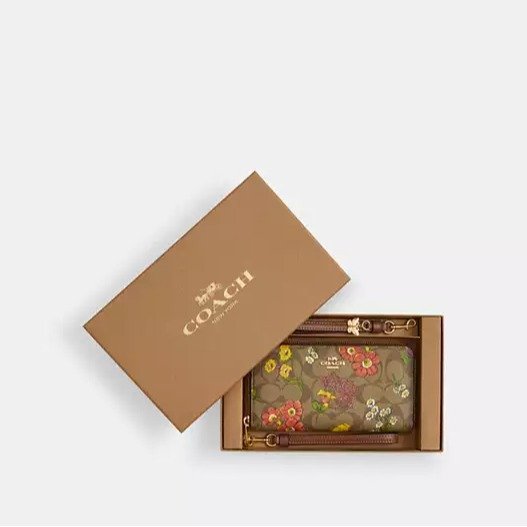 Boxed Long Zip Around Wallet In Signature Canvas With Floral Print