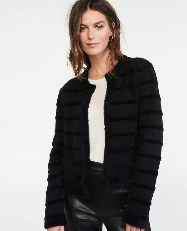 Fringe Striped Sweater Jacket | Ann Taylor