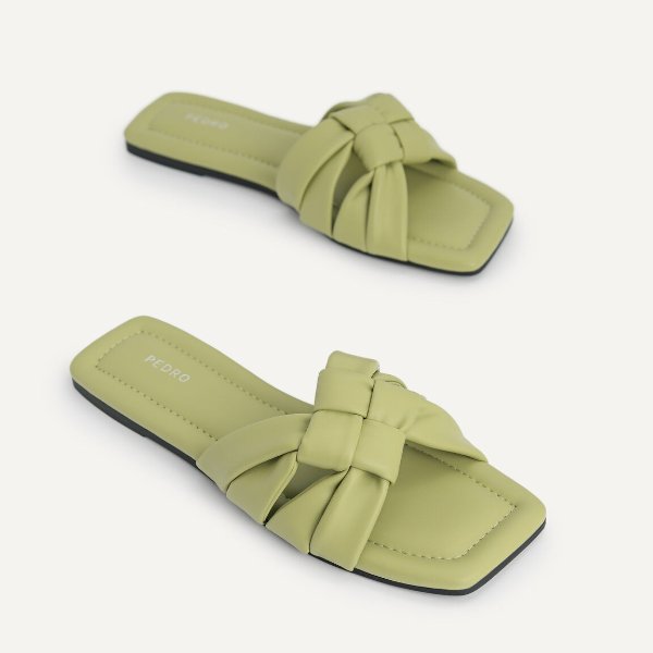 Knotted Straps Slip-On Sandals - Olive
