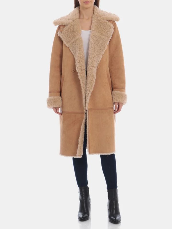 Double Breasted Faux Shearling Coat