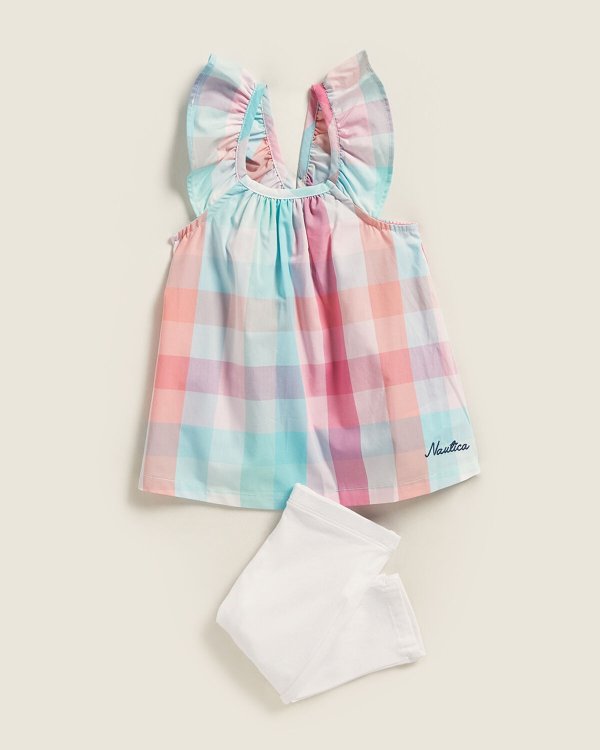 (Infant Girls) Two-Piece Gingham Bow Dress & Leggings Set