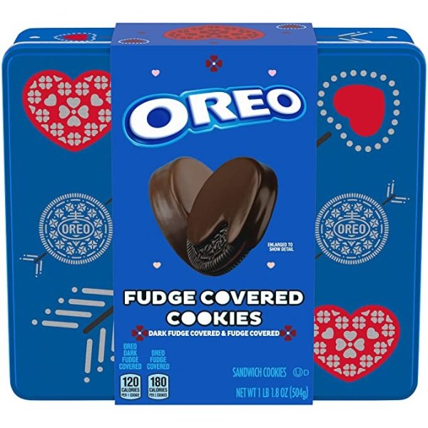 Fudge Dark Fudge Covered Valentine’s Day Sandwich Cookies Valentine Cookies Gift Tin 1.11 lb 24 Cookies Total, Chocolate, 1 Count