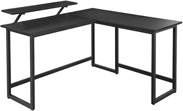 Computer Desk, 55-Inch L-Shaped Corner Desk with Monitor Stand, Study Writing Workstation for Home Office, Gaming, Black ULWD56BK