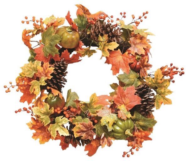 20" Autumn Harvest Fall Leaves Pumpkins and Berries Wreath - Farmhouse - Wreaths And Garlands - by Northlight Seasonal