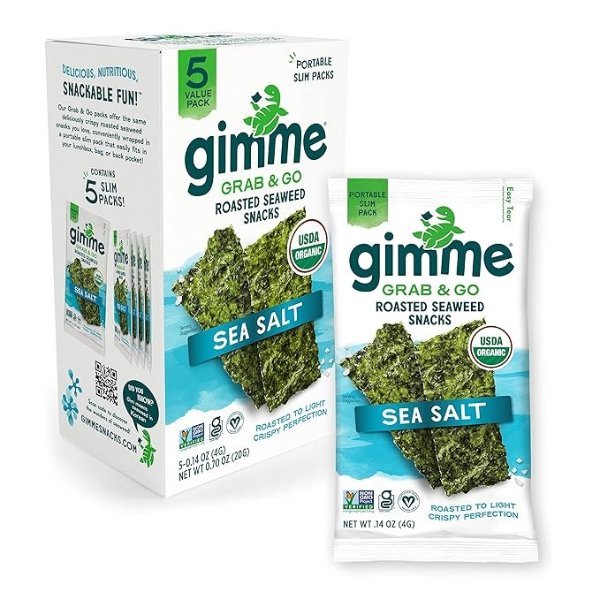 gimMe Grab & Go - Sea Salt - 5 Count - Organic Roasted Seaweed Sheets