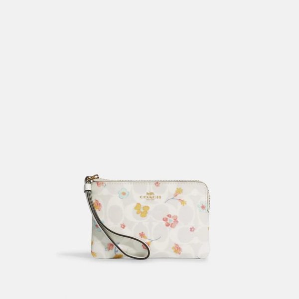 Corner Zip Wristlet In Signature Canvas With Mystical Floral Print