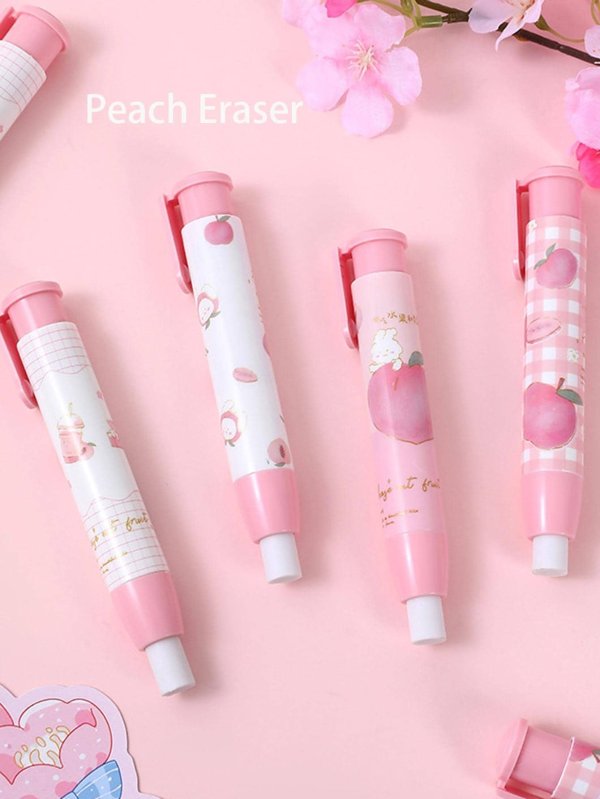 2pcs Creative Cute Peach-shaped Push Erasers, Student Stationery