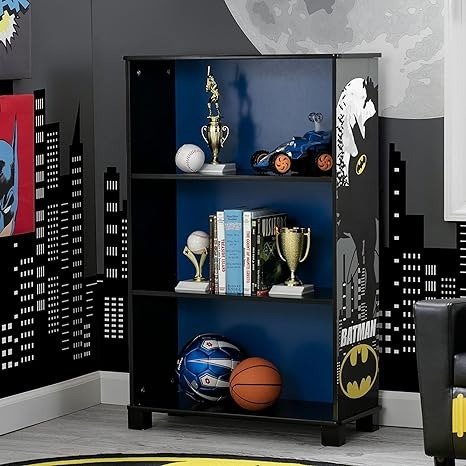 Deluxe 3-Shelf Bookcase - Ideal for Books, Homeschooling & More, DC Comics Batman - Greenguard Gold Certified, Decor