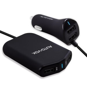 AUTO-VOX 9.6A/2.4A 4 Smart Ports for phones, pads, and Portable Car Charger for Rear Seat Passengers