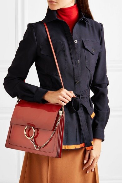 Faye medium glossed-leather shoulder bag