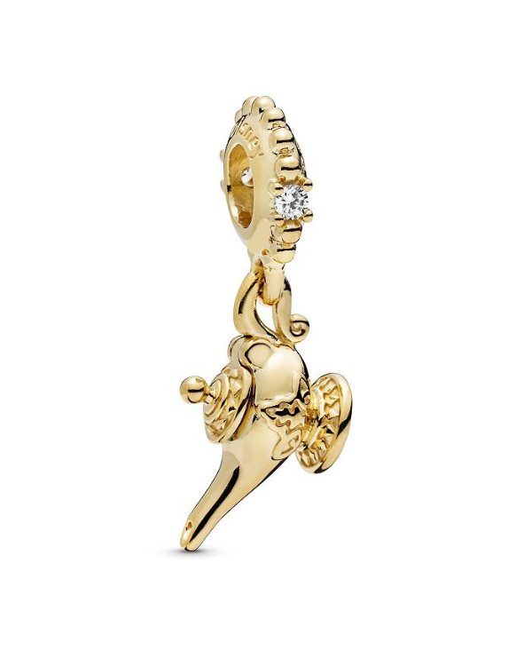 Yellow Gold Tone-Plated Sterling Silver Disney Magic Lamp Drop Charm