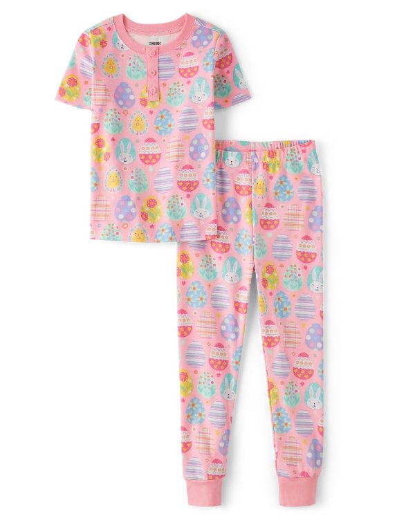 Girls Easter Egg Snug Fit Cotton Pajamas - Gymmies - pink ribbon