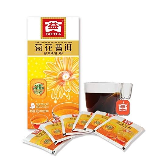 Tea Baggs PU'ER Ripe TEA (chrysanthemum) Organic Black Tea 25 Bags(1.6 grams per serving)