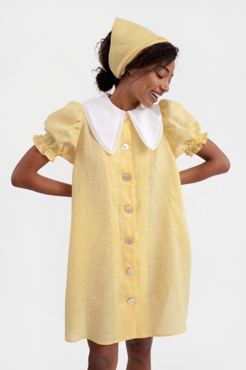 Marie Linen Dress in Lemon