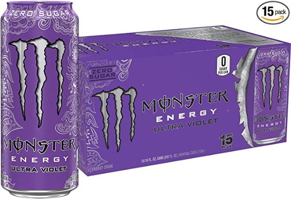 Ultra Violet, Sugar Free Energy Drink, 16 Ounce (Pack of 15)