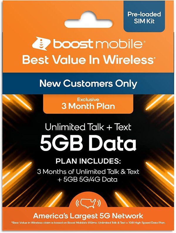 Boost Mobile 新用户福利，三个月 5GB+无限通话短信