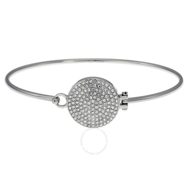 Silver-tone Bangle Bracelet with Czech Crystals Charm Disc