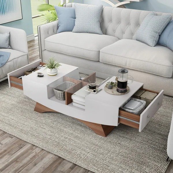 Angelic 2-drawer Contemporary Coffee Table - White/Light walnut