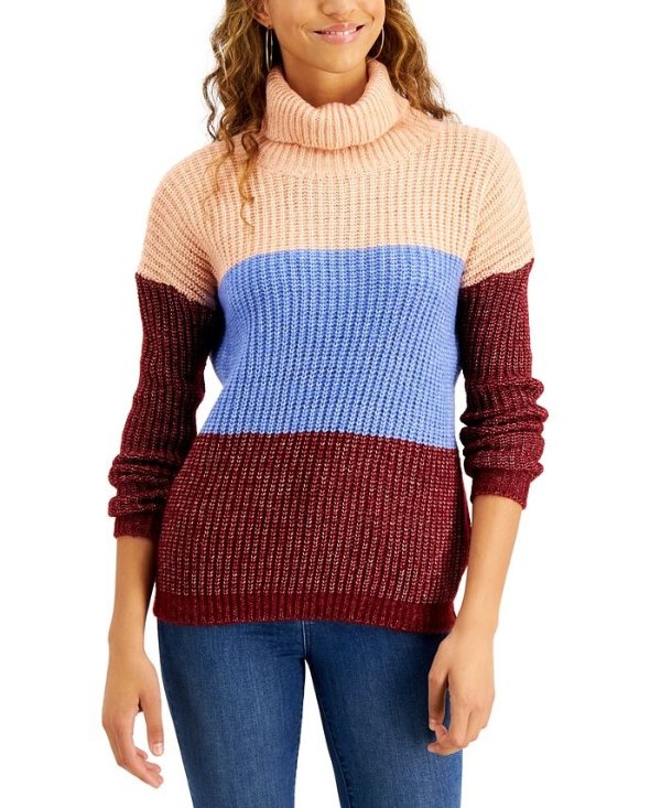Juniors' Colorblocked Turtleneck Sweater