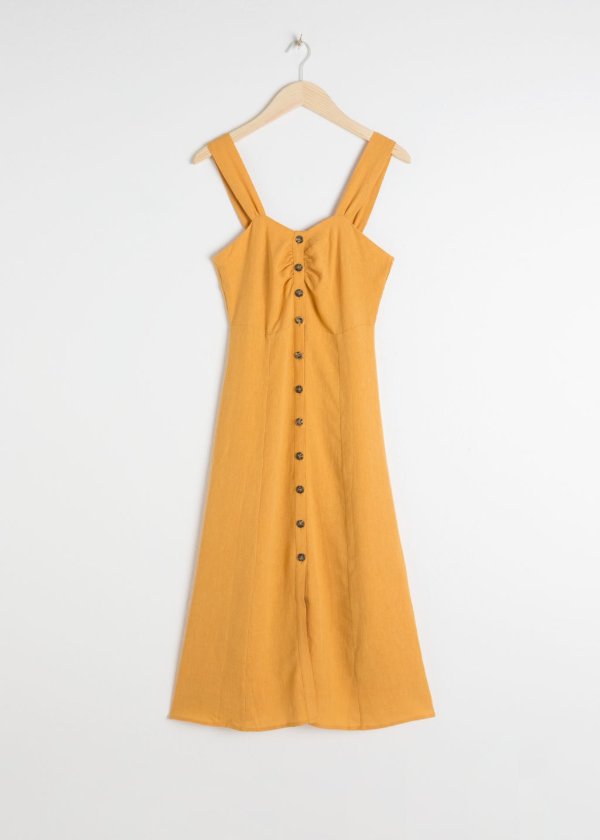 Linen Blend Midi Dress - Yellow - Midi dresses - & Other Stories GB