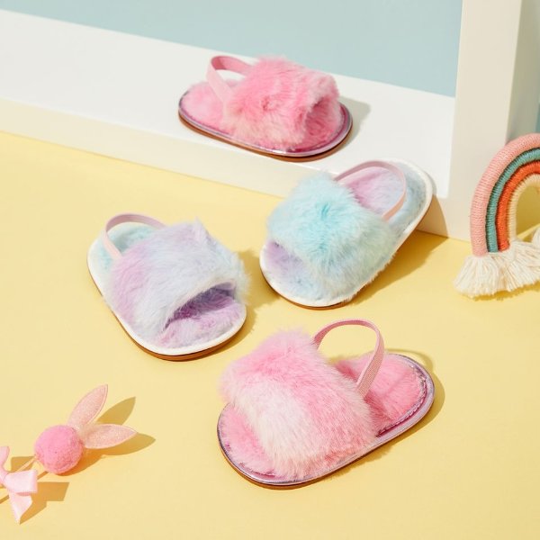 Baby / Toddler Tie Dye Open Toe Fluffy Slippers
