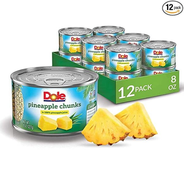 Canned Pineapple Chunks in 100% Fruit Juice, 8 Oz, 12 Count
