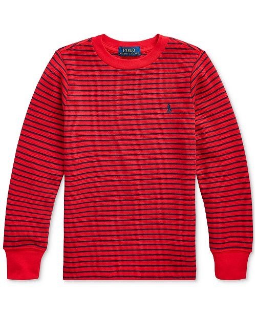 Little Boys Striped Waffle-Knit Cotton-Blend Tee, Created For Macy's